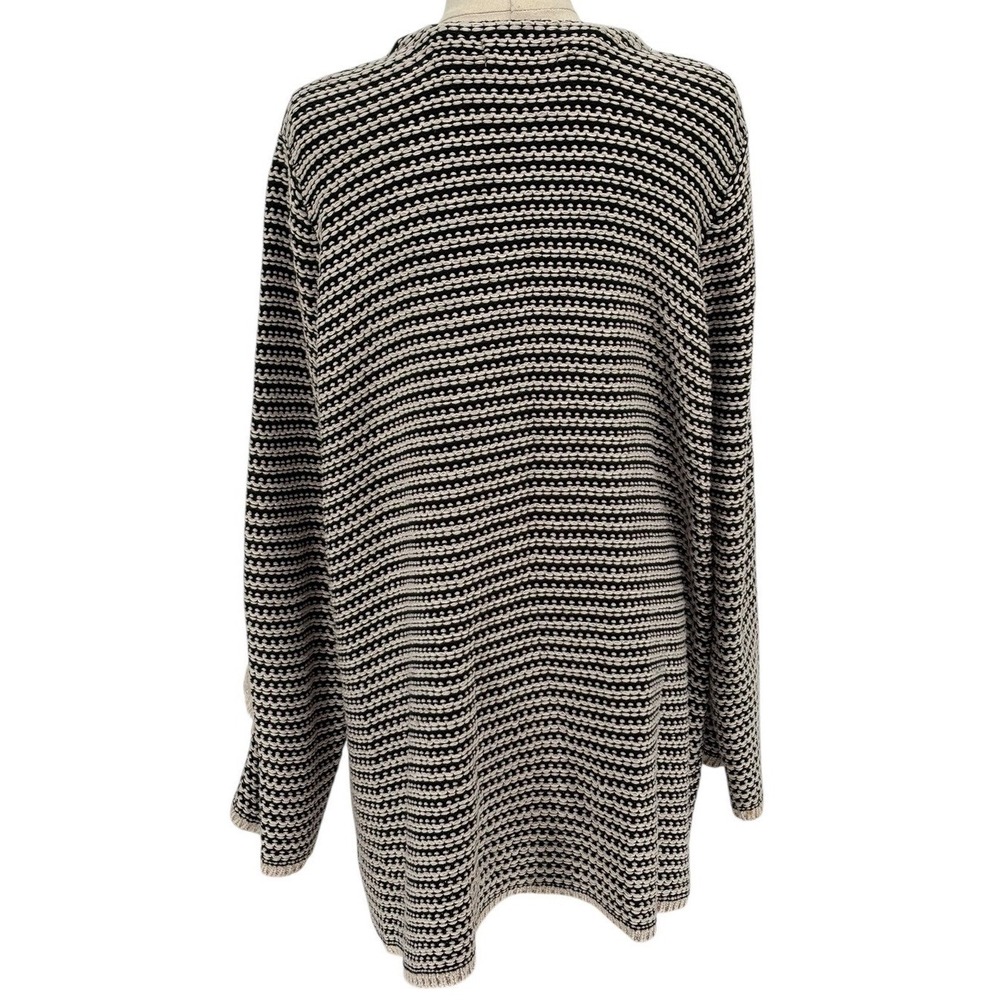 KNOX ROSE‎ Black White Striped Fringe Cardigan Pockets Open Front Est Size XXL - Picture 2 of 5